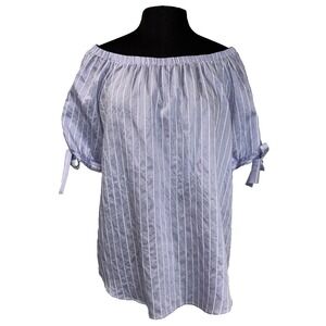 yest‎ Striped Blouse Women's Size 6 Blue White Tie Sleeve Beach Vacation Summer